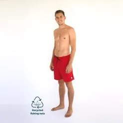 Bañador Corto Sostenible Hombre Poliamida Fitplanet Seal Rojo