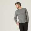 Camiseta Fitness Manga Larga Algodón Cuello Redondo Hombre Domyos Gris