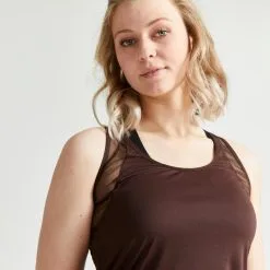 Camiseta Fitness Sin Mangas Tirantes Espalda Nadadora Mujer Domyos Marrón -Musculación camiseta fitness sin mangas tirantes espalda nadadora mujer domyos marron 2