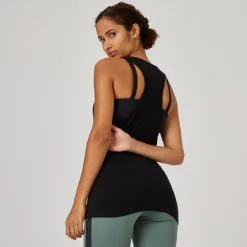 Camiseta Fitness Tirantes 500 Mujer Domyos Negro -Musculación camiseta fitness tirantes 500 mujer domyos negro 1