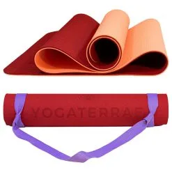 YOGATERRAE Esterilla De Yoga TPE Coral Bordeaux + Correa De Transporte Y Estiramiento