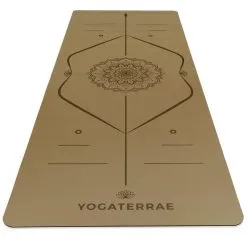 YOGATERRAE Esterilla Yoga Bronce Oliva En PU Y Caucho Natural Con MANDALA + LINEA DE CUERPO