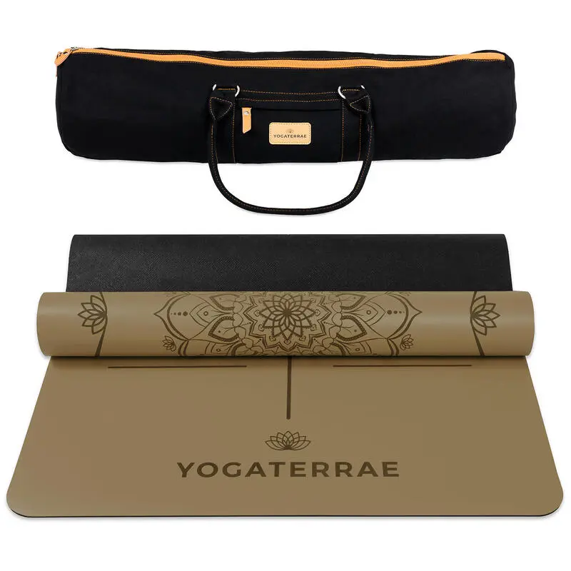 YOGATERRAE Esterilla Yoga Bronce Oliva PU Y Caucho Natural MANDALA LINEA DE CUERPO + Bolsa 3 YOGATERRAE Esterilla Yoga Bronce Oliva PU Y Caucho Natural MANDALA LINEA DE CUERPO + Bolsa