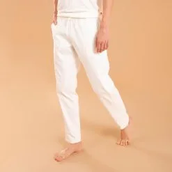KIMJALY Pantalón Yoga Suave Hombre Blanco Tela Lino Algodón