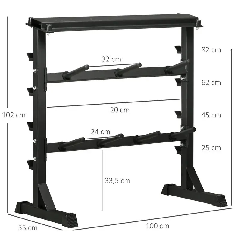Soporte Para Barras Mancuernas Y Pesas HOMCOM 100x55x102 Cm Negro 5 Soporte Para Barras Mancuernas Y Pesas HOMCOM 100x55x102 Cm Negro - Imagen 3