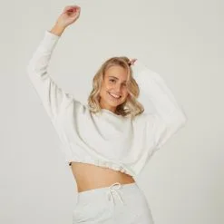 Sudadera Fitness Crop Top Domyos 520 Mujer Negro -Musculación sudadera fitness 520 mujer blanco crop