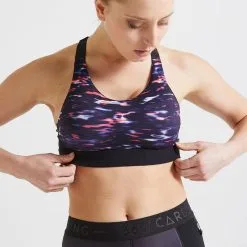 Sujetador Top Deportivo Fitness Sujeción Alta 900 Mujer Domyos Negro -Musculación sujetador top deportivo fitness sujecion alta 900 mujer domyos estampado