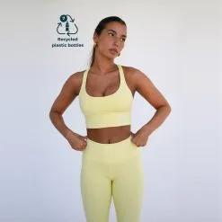 Top Deportivo Fitness Sostenible Poliéster Mujer Fitplanet Coral Amarillo