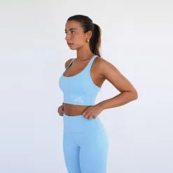 Top Deportivo Fitness Sostenible Poliéster Mujer Fitplanet Dolphin Azul Claro -Musculación top deportivo fitness sostenible poliester mujer fitplanet dolphin azul claro 2