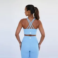 Top Deportivo Fitness Sostenible Poliéster Mujer Fitplanet Dolphin Azul Claro -Musculación top deportivo fitness sostenible poliester mujer fitplanet dolphin azul claro 3